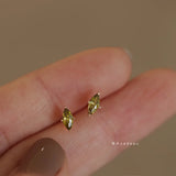 S925 Silver Gilded Olive Green Horse Eye Earrings Small Fresh Green Zircon