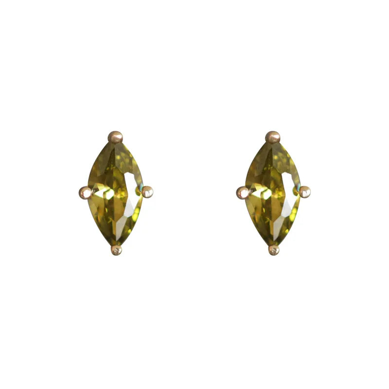 S925 Silver Gilded Olive Green Horse Eye Earrings Small Fresh Green Zircon