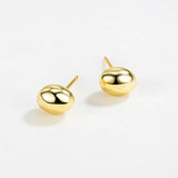 925 Silver Beanie Earrings Set, Glossy Egg-shaped & Small Round Style
