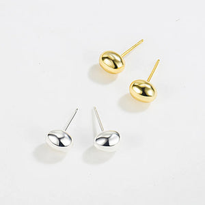 925 Silver Beanie Earrings Set, Glossy Egg-shaped & Small Round Style