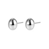 925 Silver Beanie Earrings Set, Glossy Egg-shaped & Small Round Style