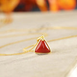 925 Silver Natural South Red Agate Triangle Pendant