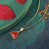 925 Silver Natural South Red Agate Triangle Pendant