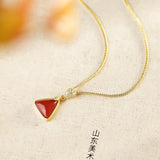 925 Silver Natural South Red Agate Triangle Pendant