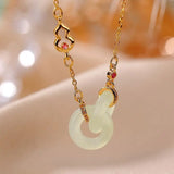 Sterling Silver Plated Hetian Jade Gray Jade Gourd Peace Buckle Ring