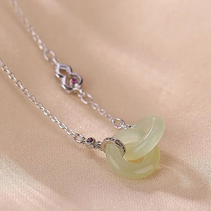Sterling Silver Plated Hetian Jade Gray Jade Gourd Peace Buckle Ring