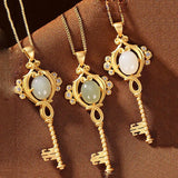 Sterling Silver Plated Hetian Jade Gray Jade Key Pendant Necklace Set