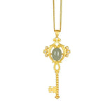Sterling Silver Plated Hetian Jade Gray Jade Key Pendant Necklace Set