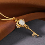 Sterling Silver Plated Hetian Jade Gray Jade Key Pendant Necklace Set