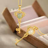 Sterling Silver Plated Hetian Jade Gray Jade Key Pendant Necklace Set
