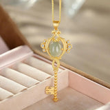 Sterling Silver Plated Hetian Jade Gray Jade Key Pendant Necklace Set