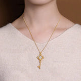 Sterling Silver Plated Hetian Jade Gray Jade Key Pendant Necklace Set