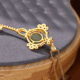 Sterling Silver Plated Hetian Jade Gray Jade Key Pendant Necklace Set