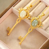 Sterling Silver Plated Hetian Jade Gray Jade Key Pendant Necklace Set