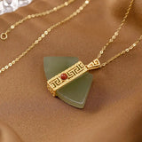 Sterling Silver Plated Hetian Jade Gray Jade Fan-Shaped Ladies with Chain