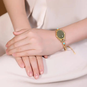 Sterling Silver Gold-Plated Hetian Jade Bracelet Turquoise Court Style Lace Brac
