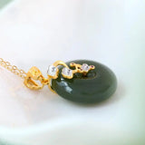 S925 Sterling Silver Plated Gray Jade Safety Buckle Pendant Green Cloud