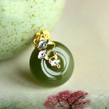 S925 Sterling Silver Plated Gray Jade Safety Buckle Pendant Green Cloud