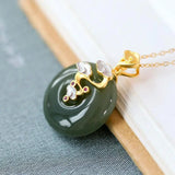 S925 Sterling Silver Plated Gray Jade Safety Buckle Pendant Green Cloud
