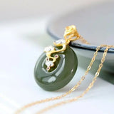 S925 Sterling Silver Plated Gray Jade Safety Buckle Pendant Green Cloud