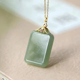 925 Silver Gold-Plated Green Jade Lucky Pendant, Men's Women's