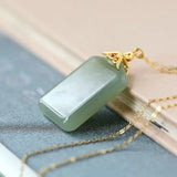 925 Silver Gold-Plated Green Jade Lucky Pendant, Men's Women's