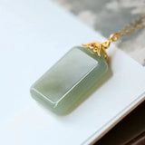 925 Silver Gold-Plated Green Jade Lucky Pendant, Men's Women's