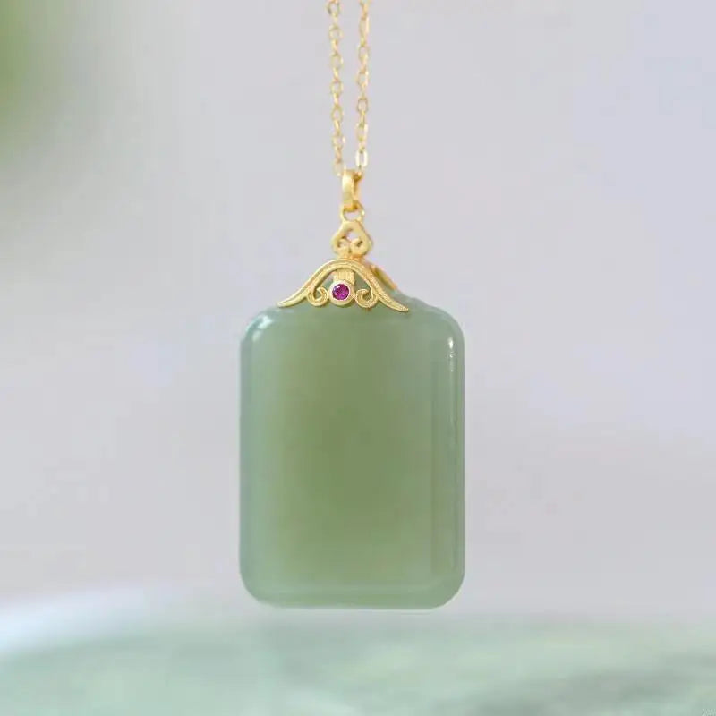 925 Silver Gold-Plated Green Jade Lucky Pendant, Men's Women's