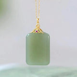 925 Silver Gold-Plated Green Jade Lucky Pendant, Men's Women's