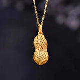 S925 Sterling Silver Gold-Plated Hetian Jade Peanut Pendant Necklace