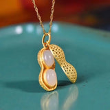 S925 Sterling Silver Gold-Plated Hetian Jade Peanut Pendant Necklace