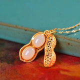 S925 Sterling Silver Gold-Plated Hetian Jade Peanut Pendant Necklace