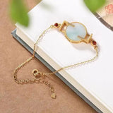 925 Silver Plated Retro South Red Light Hetian Jade Safety Buckle