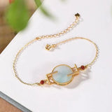 925 Silver Plated Retro South Red Light Hetian Jade Safety Buckle