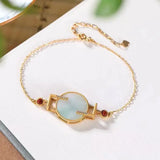 925 Silver Plated Retro South Red Light Hetian Jade Safety Buckle