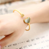 Sterling Silver Gold-Plated Ruyi Gray Jade Bracelet with Ginkgo Leaf Inlay