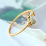 Sterling Silver Gold-Plated Ruyi Gray Jade Bracelet Hetian Jade Ginkgo Leaf