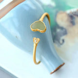 Sterling Silver Gold-Plated Ruyi Gray Jade Bracelet with Ginkgo Leaf Inlay