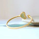 Sterling Silver Gold-Plated Ruyi Gray Jade Bracelet with Ginkgo Leaf Inlay
