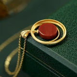 Gold-Plated Red Agate Pendant Stylish Necklace