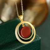 Gold-Plated Red Agate Pendant Stylish Necklace