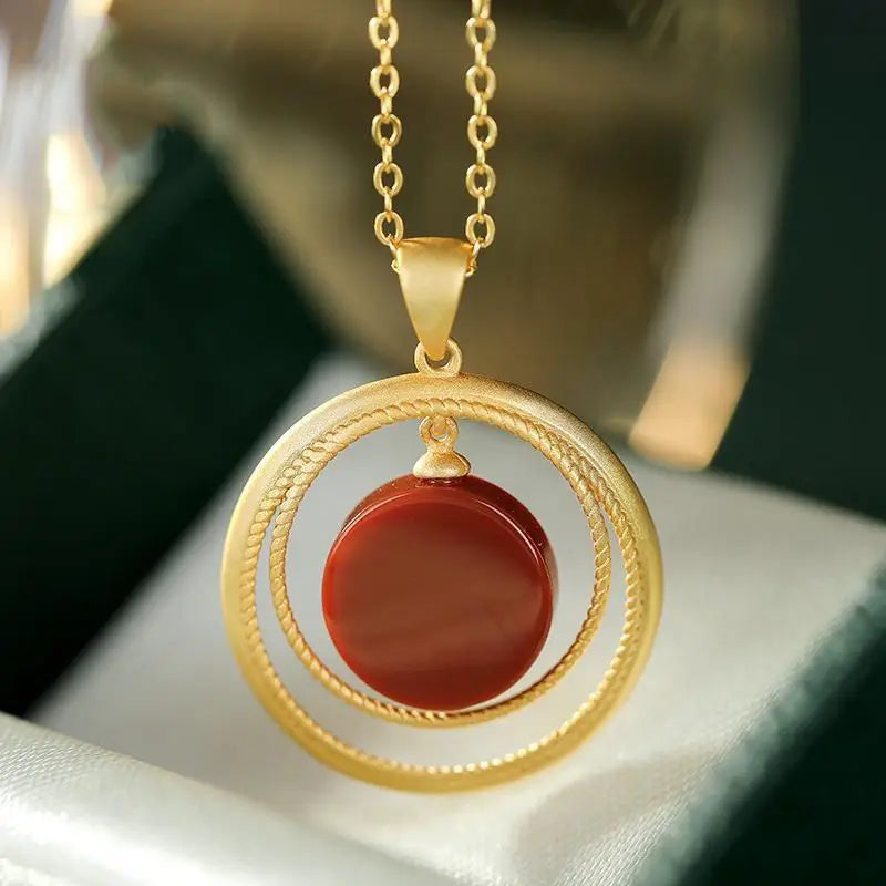 Gold-Plated Red Agate Pendant Stylish Necklace