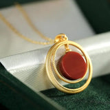 Gold-Plated Red Agate Pendant Stylish Necklace