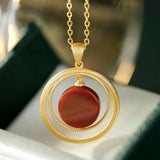 Gold-Plated Red Agate Pendant Stylish Necklace
