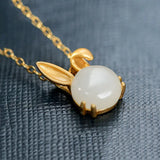 925 Silver Plated Jade Bunny Pendant Hetian Jade Necklace