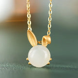 925 Silver Plated Jade Bunny Pendant Hetian Jade Necklace