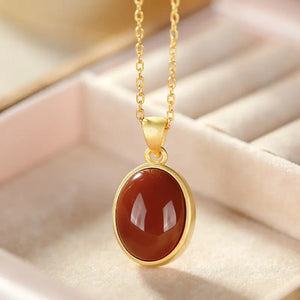 S925 Sterling Silver Red Agate Egg Surface Pendant Necklace