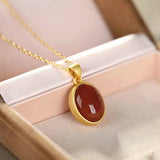 S925 Sterling Silver Red Agate Egg Surface Pendant Necklace