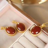 S925 Sterling Silver Red Agate Egg Surface Pendant Necklace