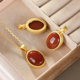 S925 Sterling Silver Red Agate Egg Surface Pendant Necklace